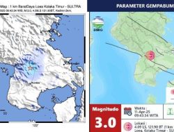 Terjadi Lagi Gempa Tektonik 3,0 Magnitudo Guncang Kolaka Timur, Warga Loea Terasa Sampai Dalam Rumah