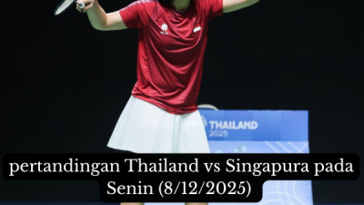 arena bulu tangkis SEA Games 2025, pertandingan Thailand vs Singapura pada Senin (8122025) di Thammasat Rangsit Gymnasium